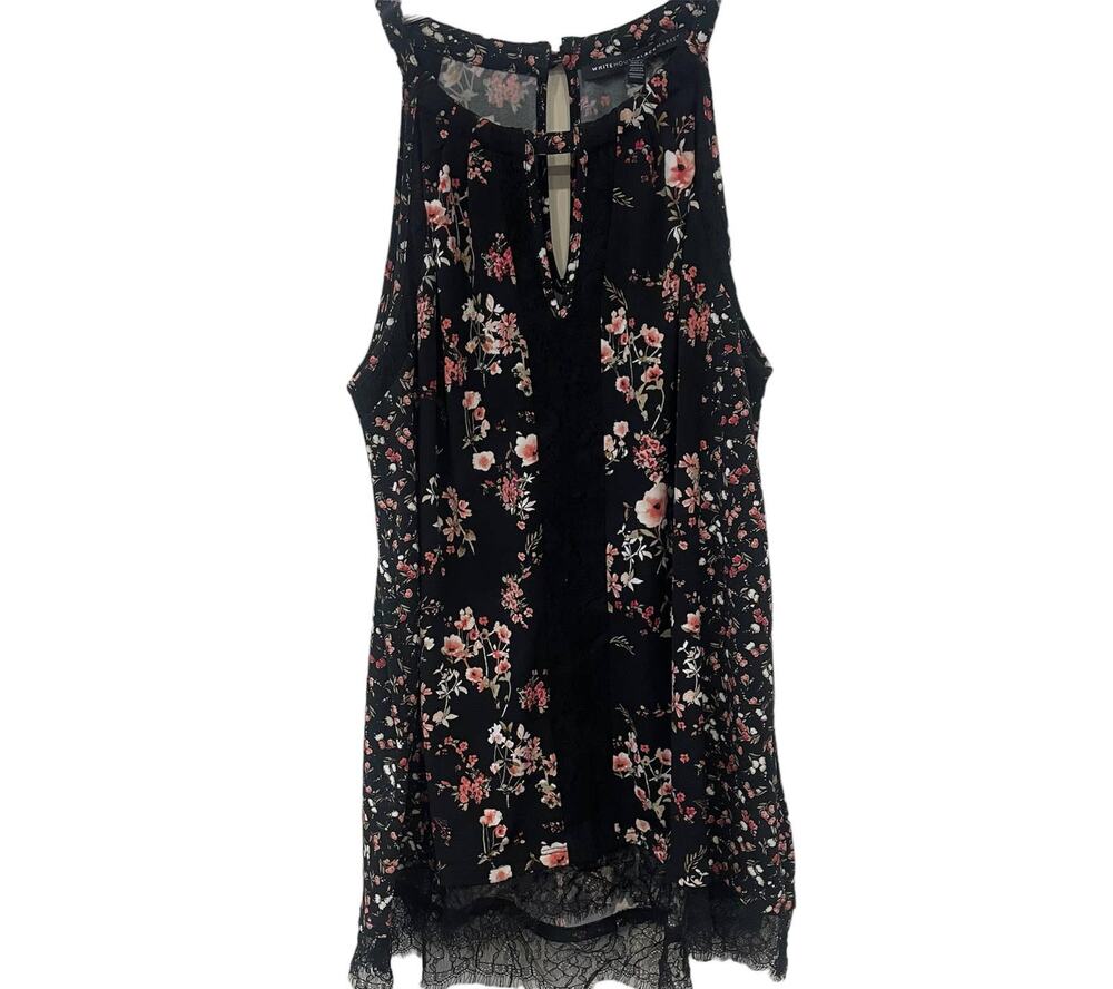 White House Black Market Sleeveless Floral Print Top with Lace Sz M